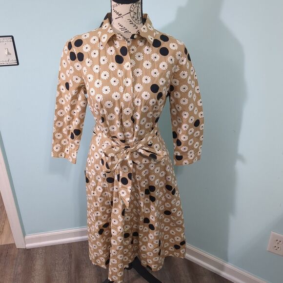 Talbots Floral Polka Dot Belted Poplin Long Sleeve Button Up Shirt Dress petite - Picture 1 of 6